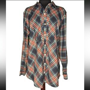 L.L. Bean Wrinkle Resistant Plaid Long Sleeve Bib Front Button Up Shirt 46" Bust